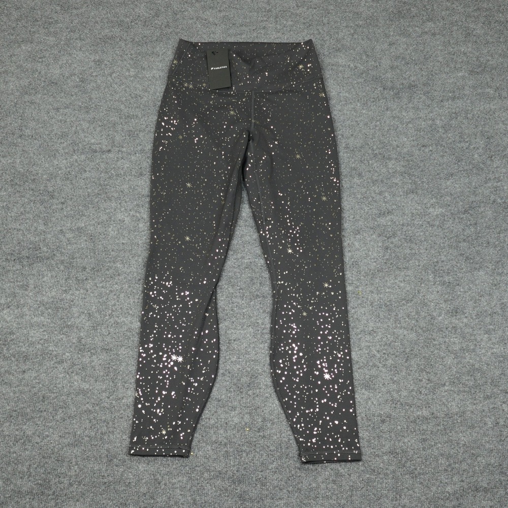 Fabletics Leggings Womens Medium Gray Rose Gold Foil Star PowerHold High Waisted